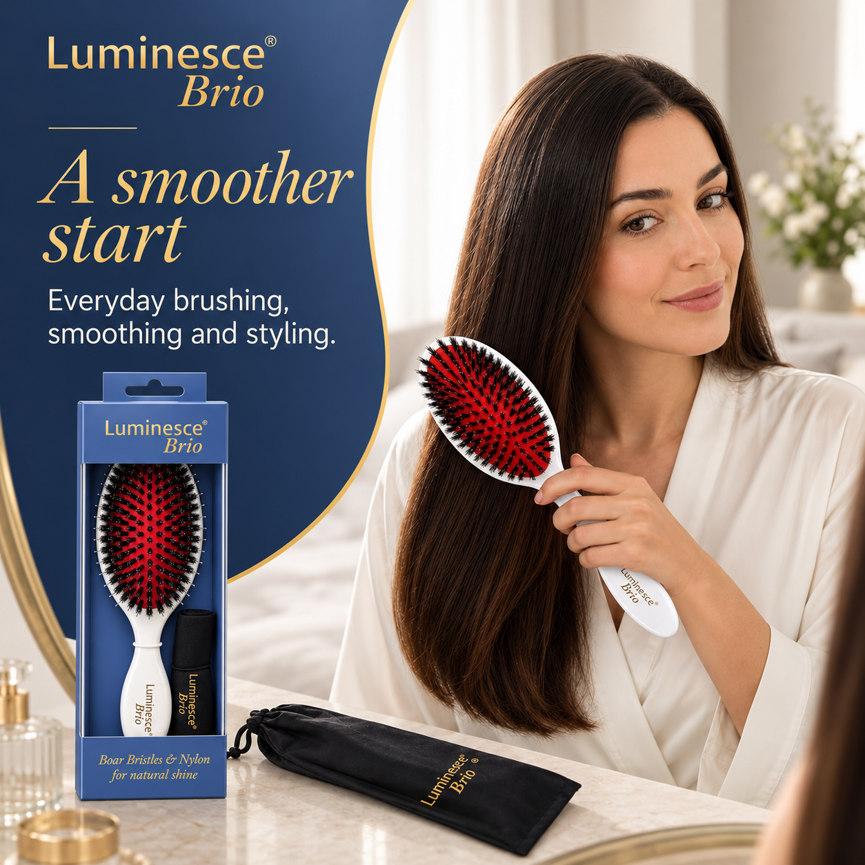 Luminesce Brio woman brushing her hair